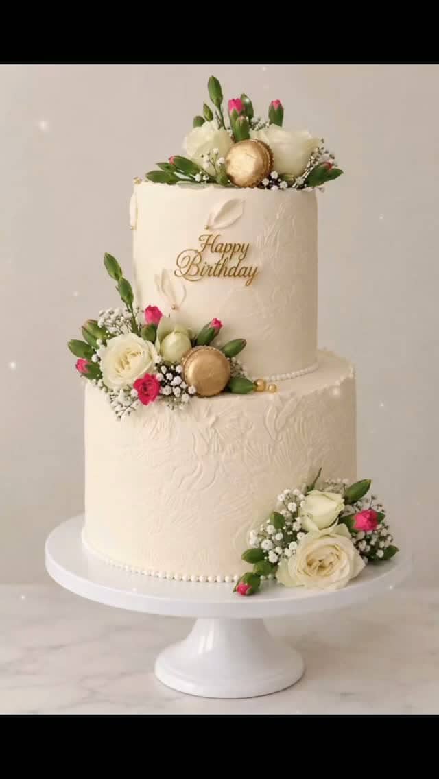 Ivory roses and gold, two tiers