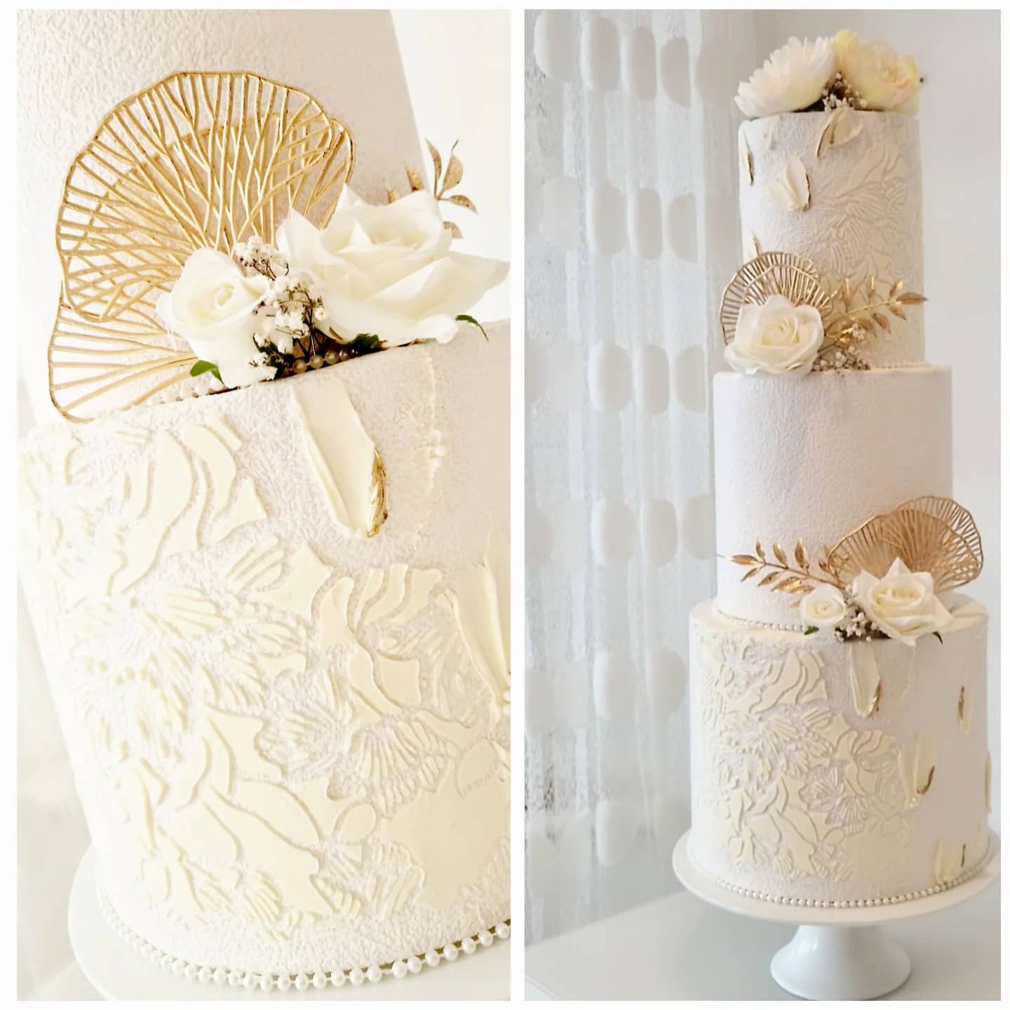 Lace tiers with white roses