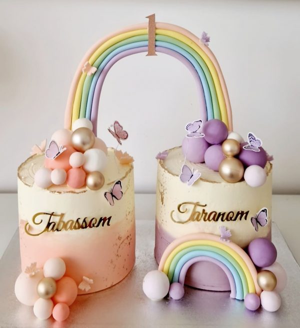 Twin Rainbow Celebration Cake